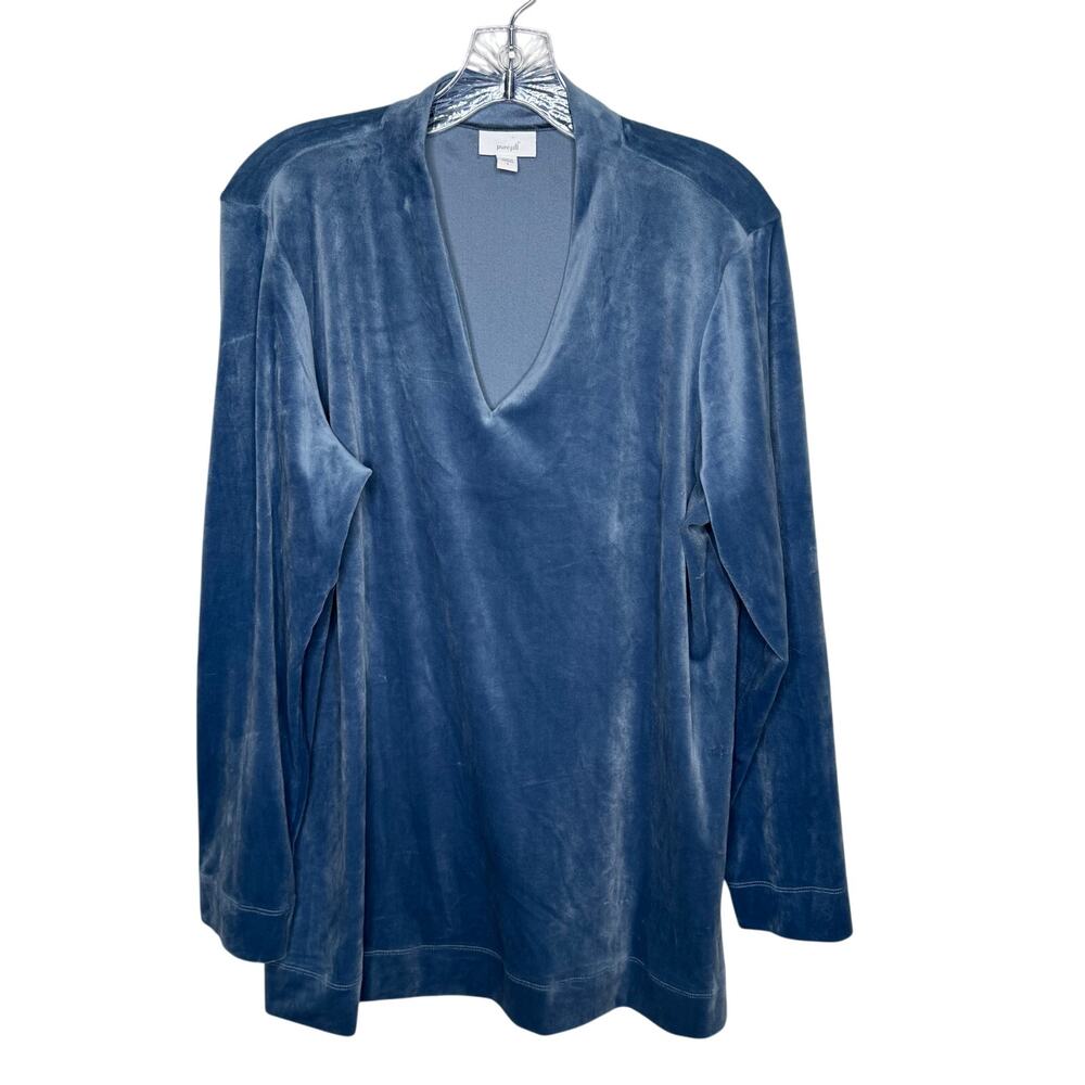 Pure Jill Velvet Tunic Top Women’s Large Blue Long Sleeve Soft Stretch Relaxed